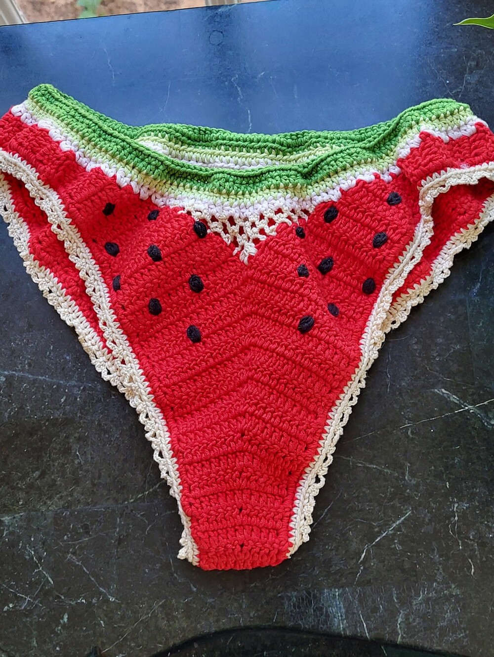 Hand Made Y2K Crocheted Bikini Bottoms Watermelon Themed Medium